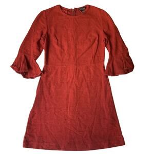 Topshop Women Dress US 4 Red Sheath Ruffle 3/4 Sleeve Knee Length